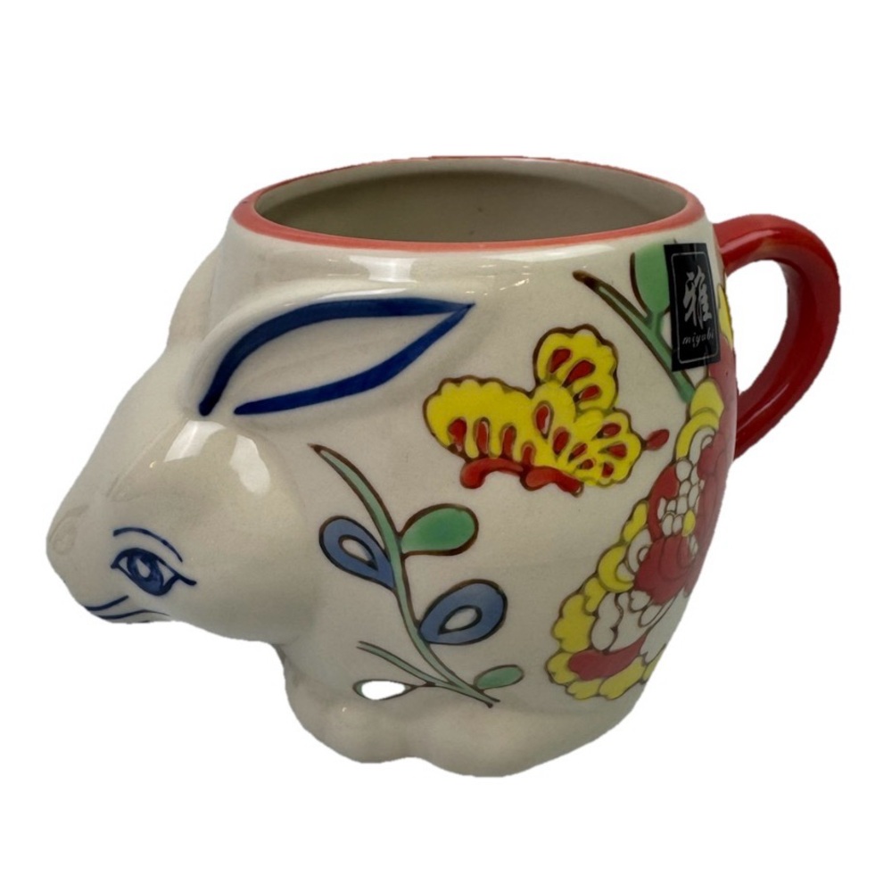 VTG Yokohama Studio 3D Embossed Bunny Rabbit Mug Cup Hand Painted Ceramic Coffee